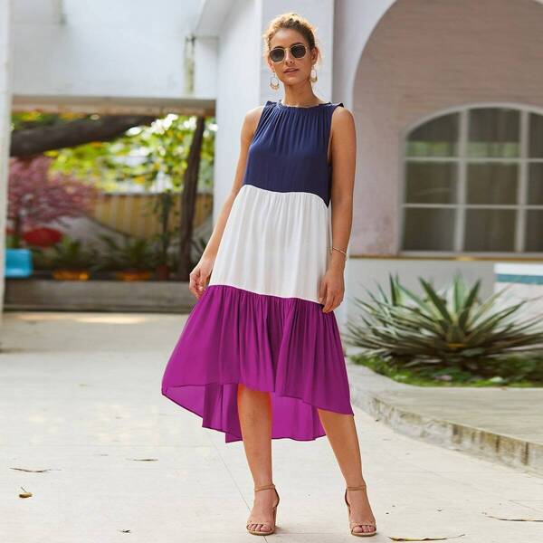 

Colorblock Asymmetrical Hem Dress, Multicolor