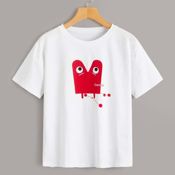 Cartoon And Letter Print Tee