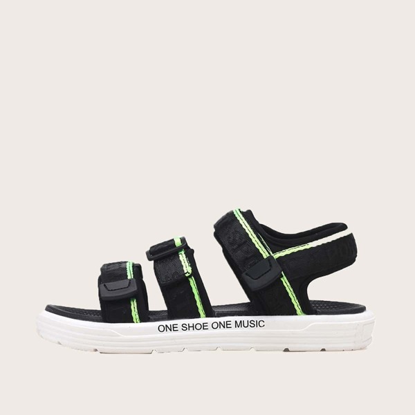 

Men Slogan Print Open Toe Sandals