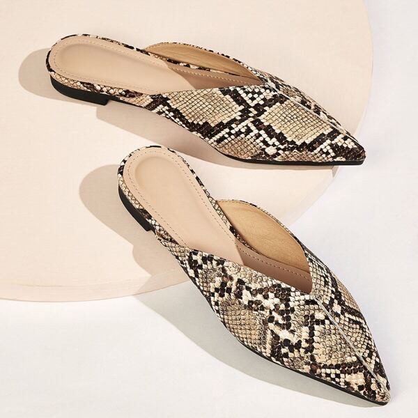 

Point Toe Snakeskin Flat Mules