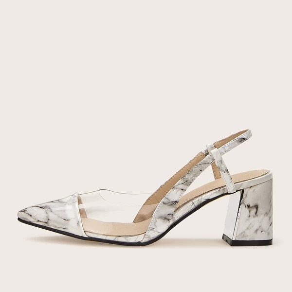 

Marble Print Point Toe Chunky Heels