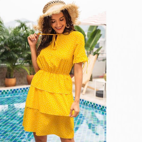 

Ruffle Detail Sleeve Tiered Layer Print Dress