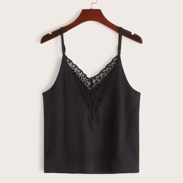 

Lace Panel Cami Top, Black