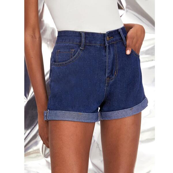

Roll Up Hem Button Fly Denim Shorts