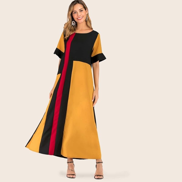 

Cut And Sew Flounce Sleeve Hidden Pocket Dress, Multicolor
