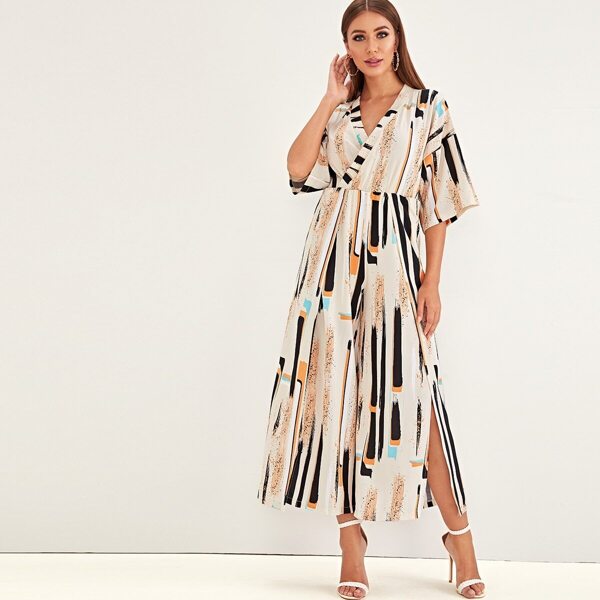 

Striped Surplice Front Split Side Wide Leg Jumpsuit