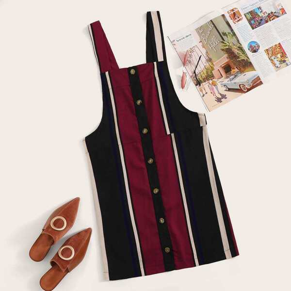 

Button Front Striped Pinafore Dress