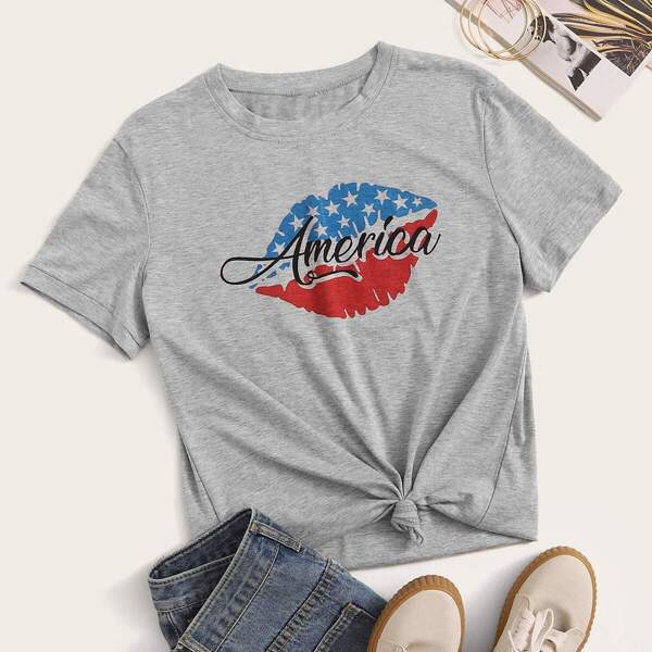 

Lip & American Flag Print Tee