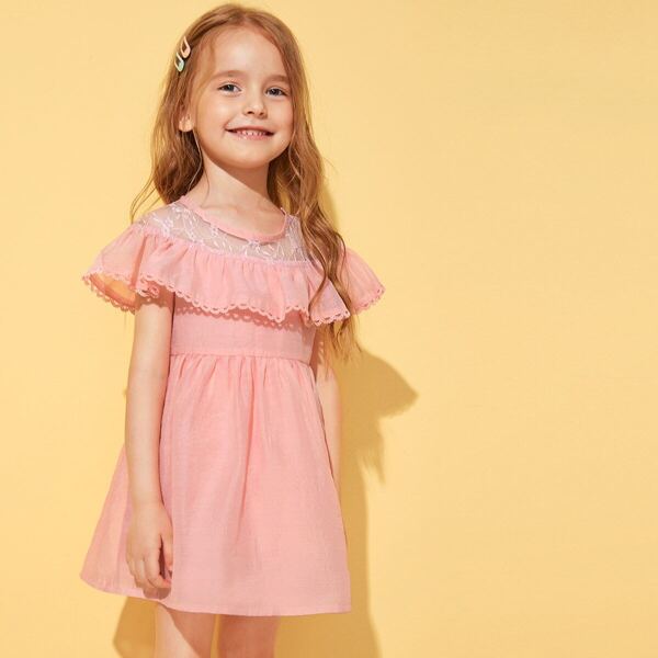 

Toddler Girls Lace Panel Ruffle Trim Dress