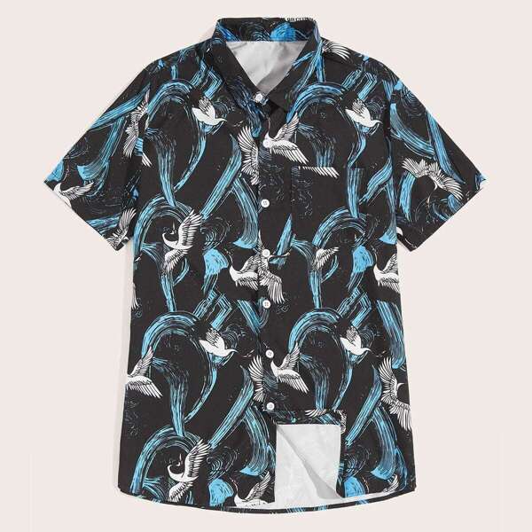 

Men Crane Print Shirt