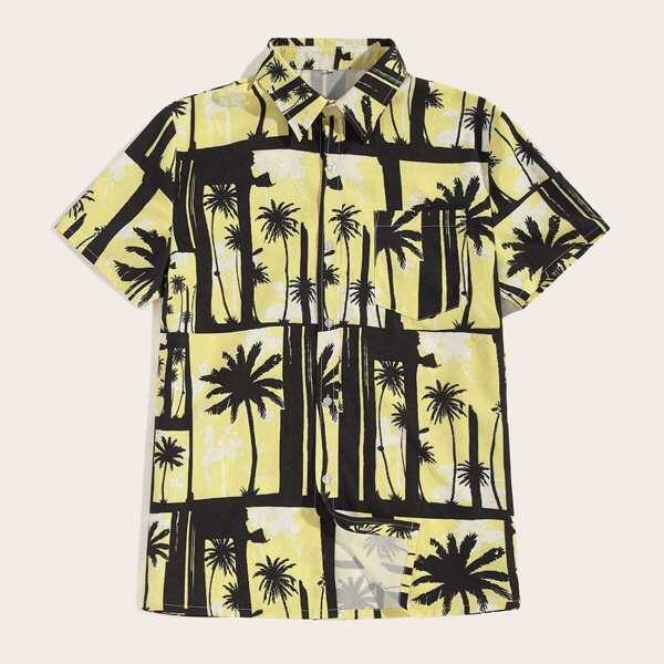 

Men Coconut Tree Print Aloha Shirt, Multicolor