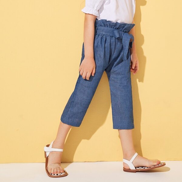 

Toddler Girls Paperbag Waist Belted Capris Pants, Blue