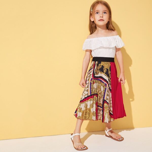 

Toddler Girls Chain Print Scallop Trim Pleated Skirt
