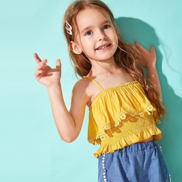 

Toddler Girls Frill Hem Lace Trim Shirred Cami Top