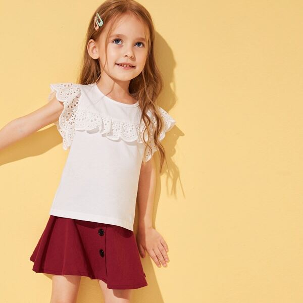 

Toddler Girls Eyelet Embroidered Trim Keyhole Back Top