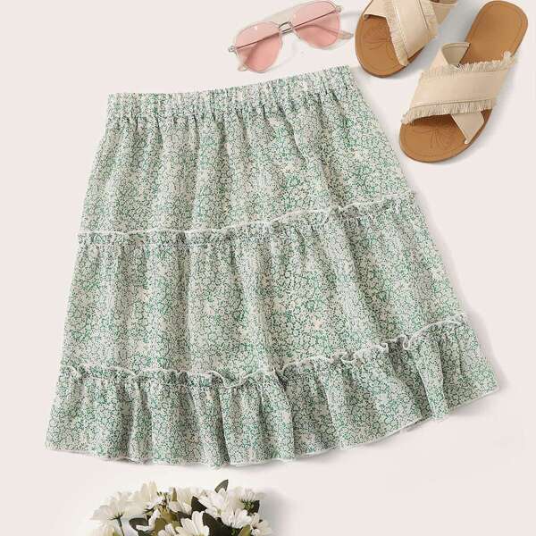 

Frilled Layered Ditsy Floral Skirt