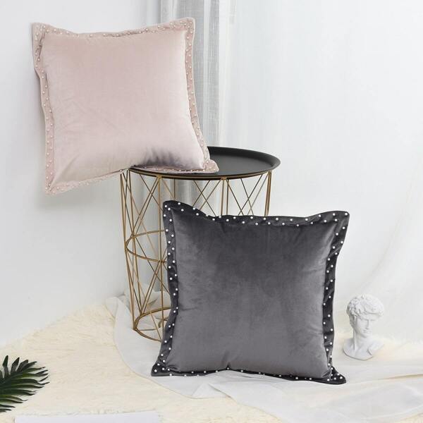 

Faux Pearl Trim Decor Cushion Cover 1pc