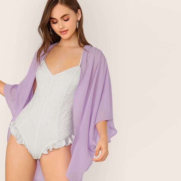 

Crisscross Back Ruffle Satin Trim Lace Bodysuit, White
