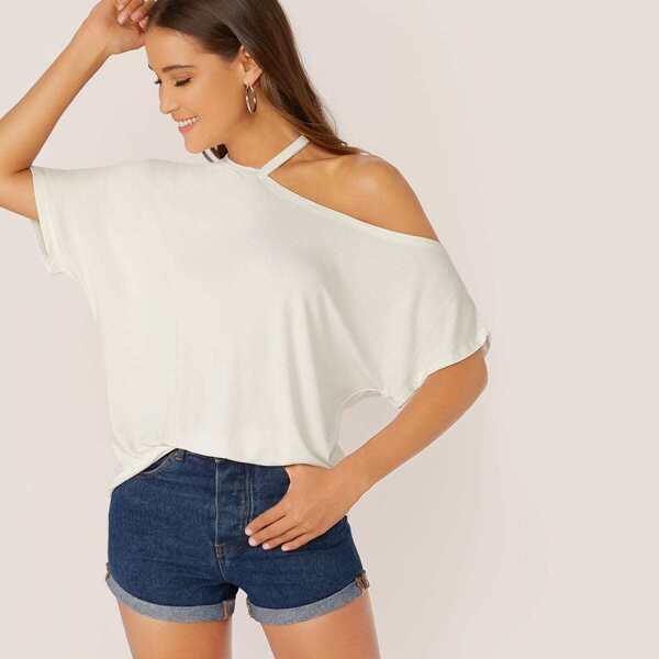 

Asymmetrical Neck Batwing Sleeve Oversized Top