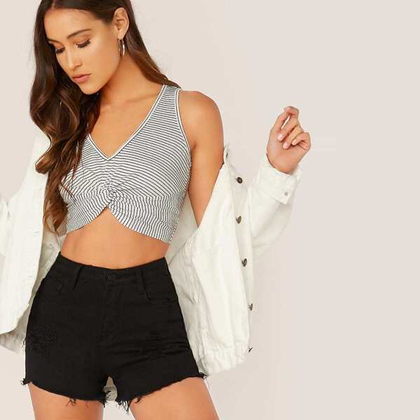 

Twist Front Striped Fitted Top