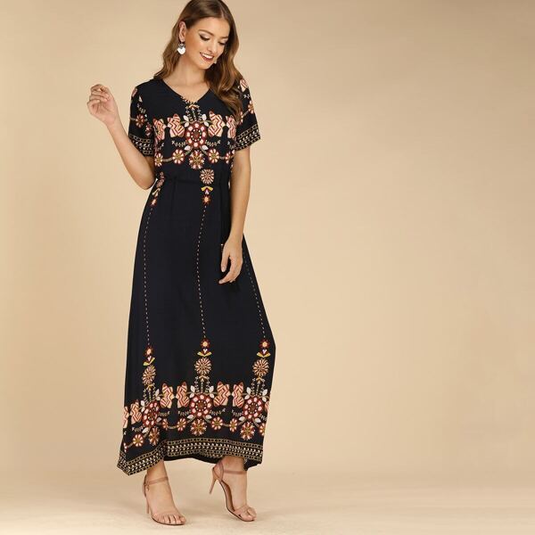 

Tribal Print Fit & Flare Dress, Multicolor