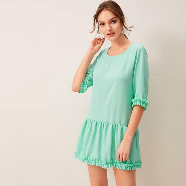 

Lettuce Frill Ruffle Hem Dress, Green pastel