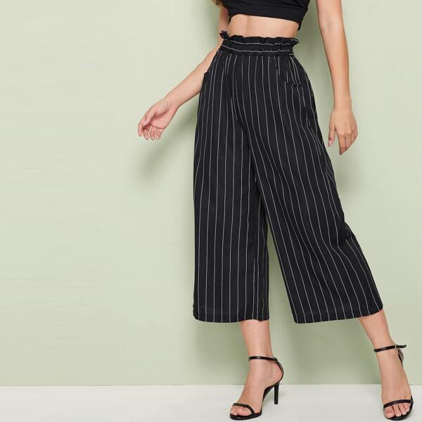 

Striped Wide Leg Paperbag Waist Crop Pants