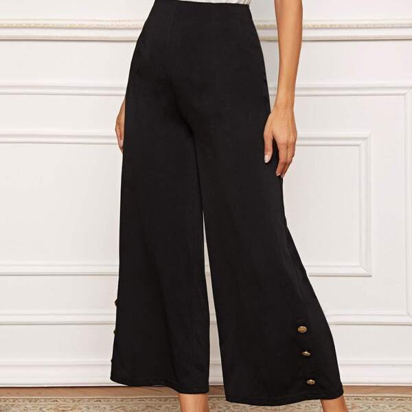 

Button Detail Wide Leg High Waist Pants