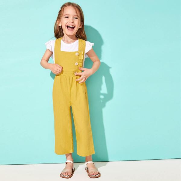 

Toddler Girls Frill Trim Square Neck Overalls