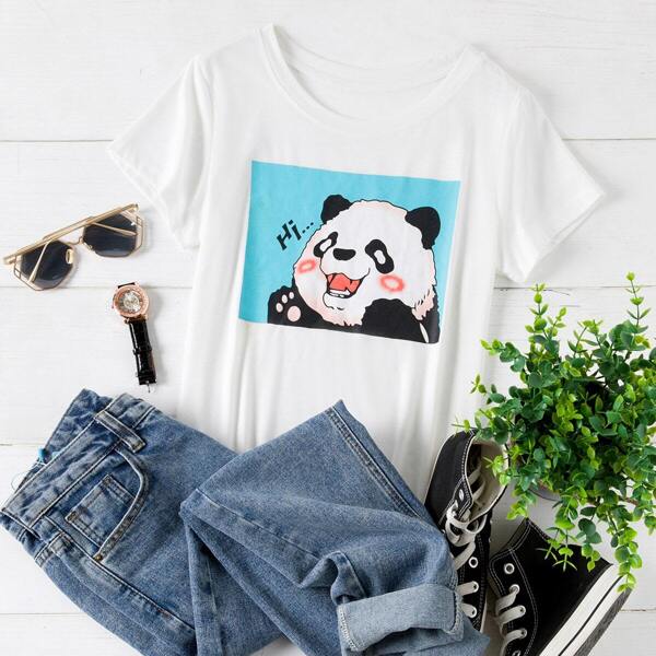 

Plus Cartoon Panda Print Short Sleeve Tee