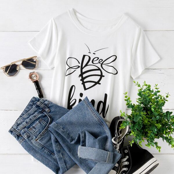 

Plus Letter & Bee Graphic Short Sleeve Tee, White