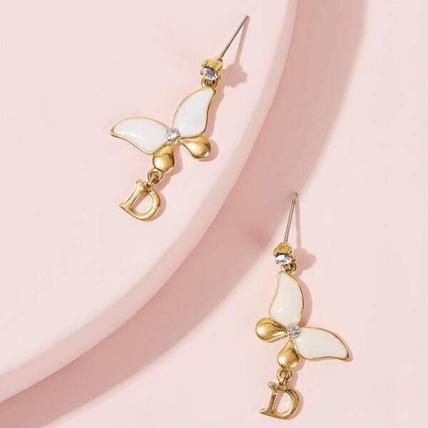 

Rhinestone Engraved Butterfly & Letter Drop Earrings 1pair
