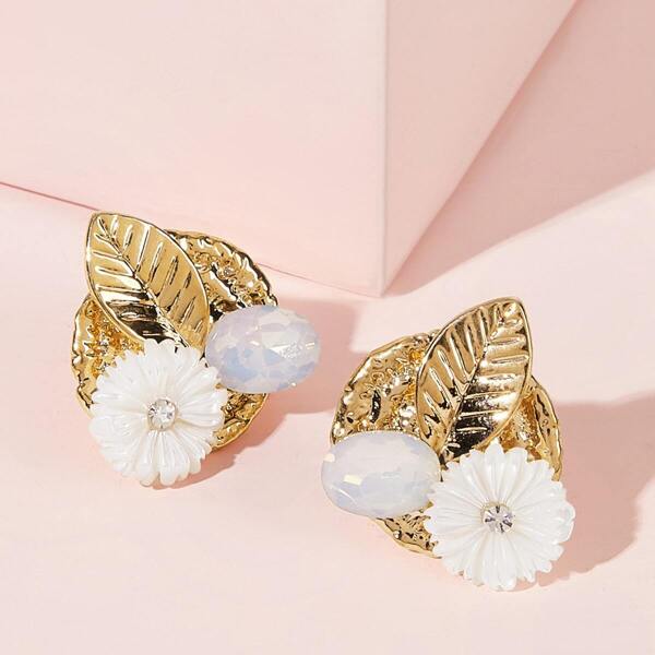 

Leaf & Flower Decor Stud Earrings 1pair