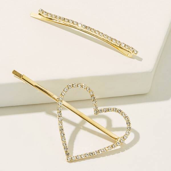 

Rhinestone Engraved Hairpin 2pcs, Gold