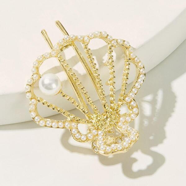 

Faux Pearl Decor Shell Hair Clip 1pc