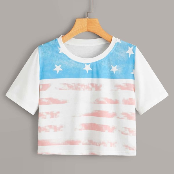 

Stars And Stripes Print Crop Tee