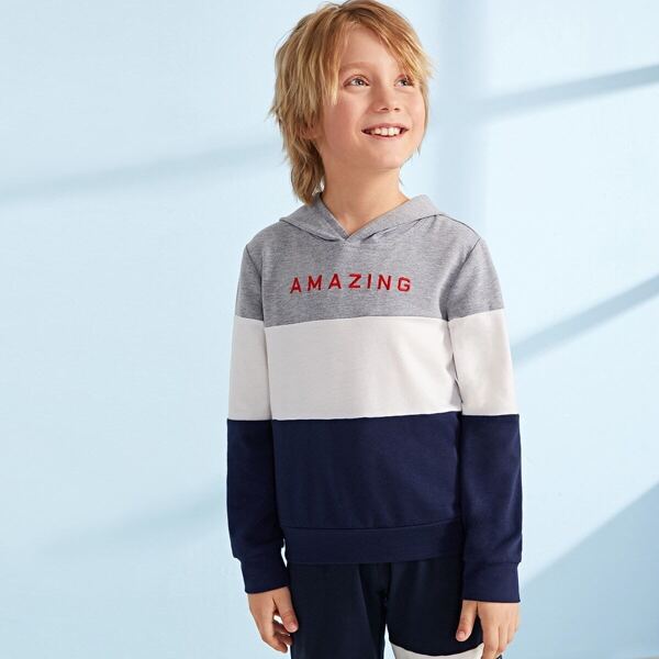

Boys Embroidered Letter Colorblock Sweatshirt, Multicolor