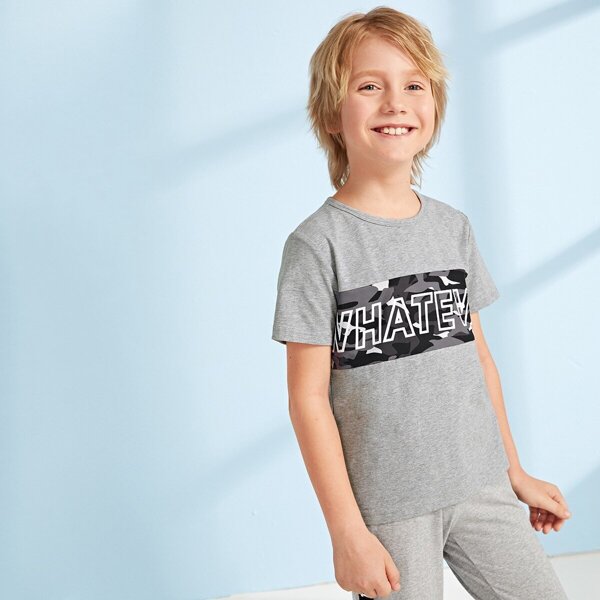 

Boys Camo Panel Heather Grey Tee