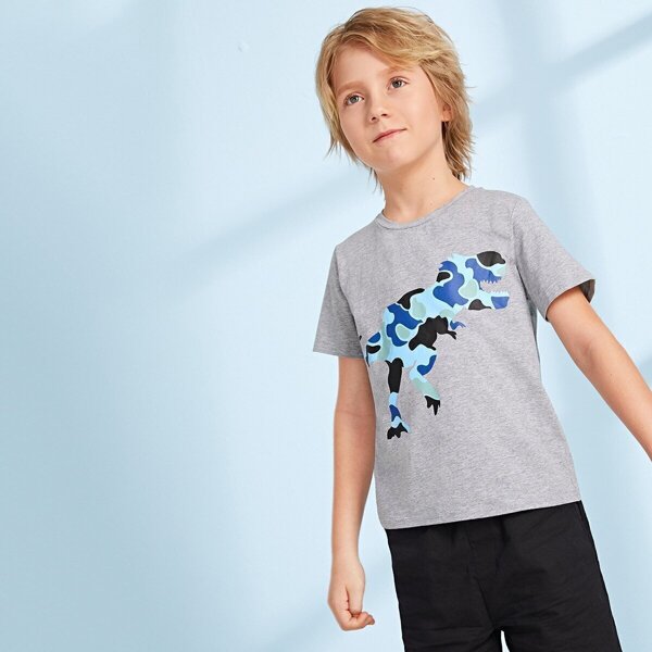 

Boys Dinosaur Print Heather Grey Tee
