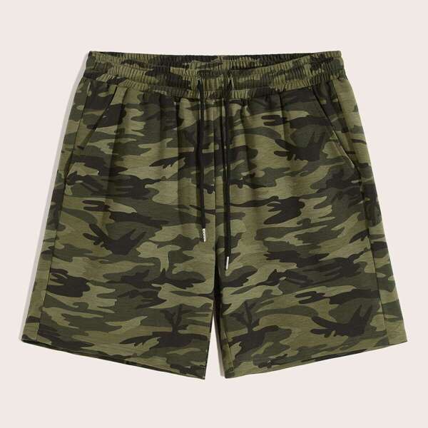 

Men Drawstring Waist Pocketed Camo Shorts