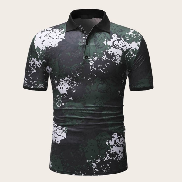 

Men Camo Print Half Placket Polo Shirt