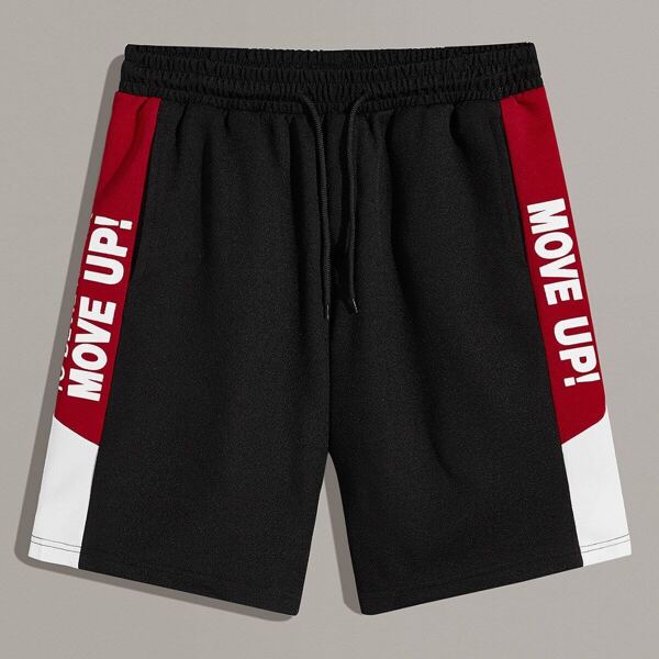 

Men Drawstring Waist Letter Print Tape Side Shorts