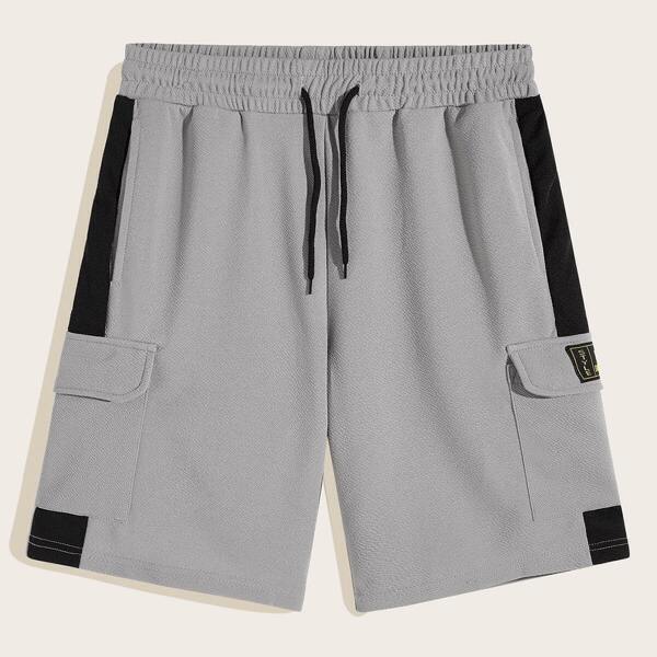

Men Drawstring Waist Cut And Sew Pocket Side Shorts