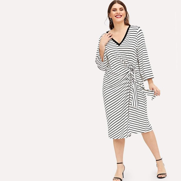 

Plus Knot Front Striped Dress