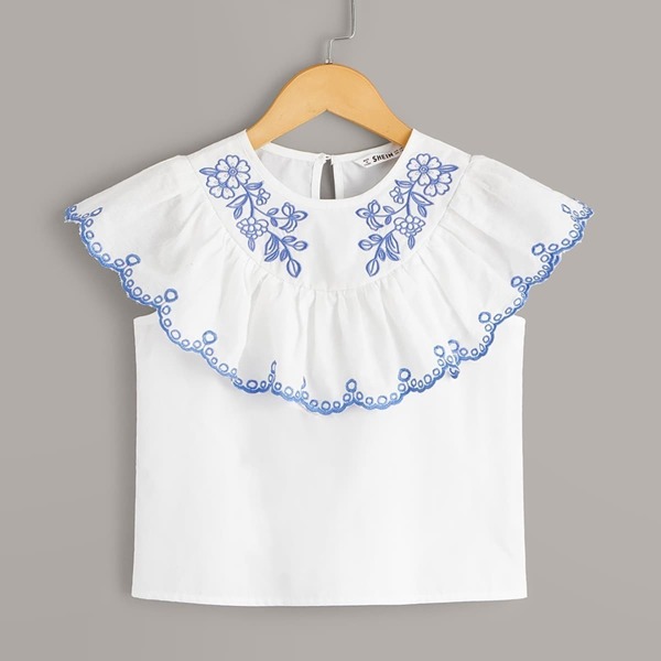 

Girls Keyhole Back Embroidered Detail Top