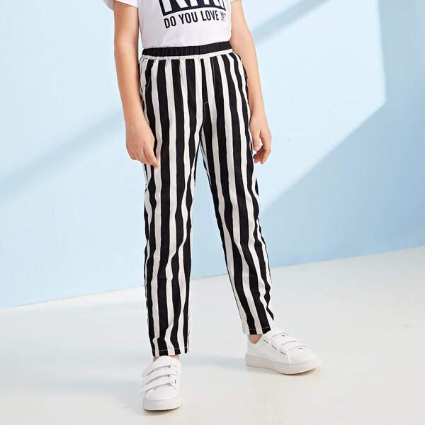 

Boys Slant Pocket Striped Pants, Black and white