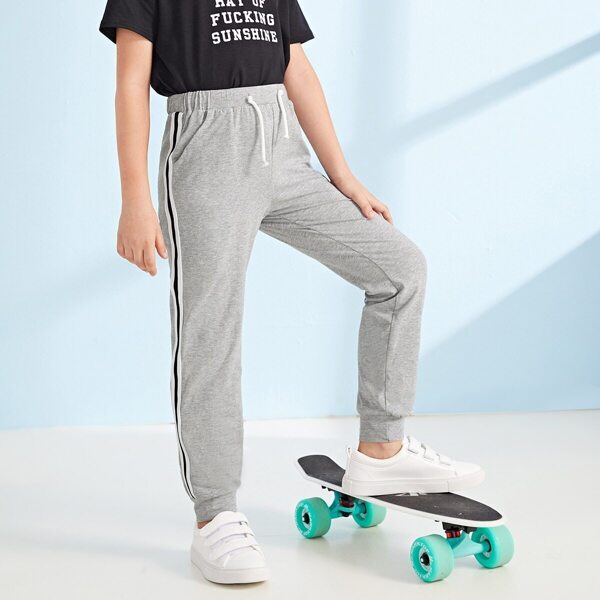 

Boys Drawstring Waist Striped Tape Sweatpants, Grey