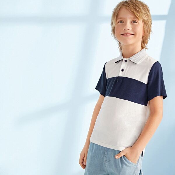 

Boys Cut-and-sew Print Polo Shirt, Multicolor
