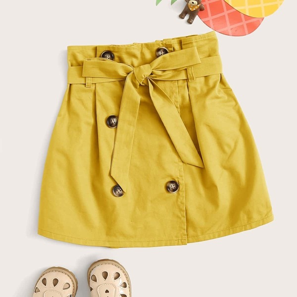 

Girls Paperbag Waist Double Button Wrap Skirt