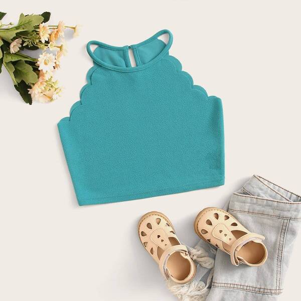 

Girls Scallop Edge Keyhole Back Textured Halter Top